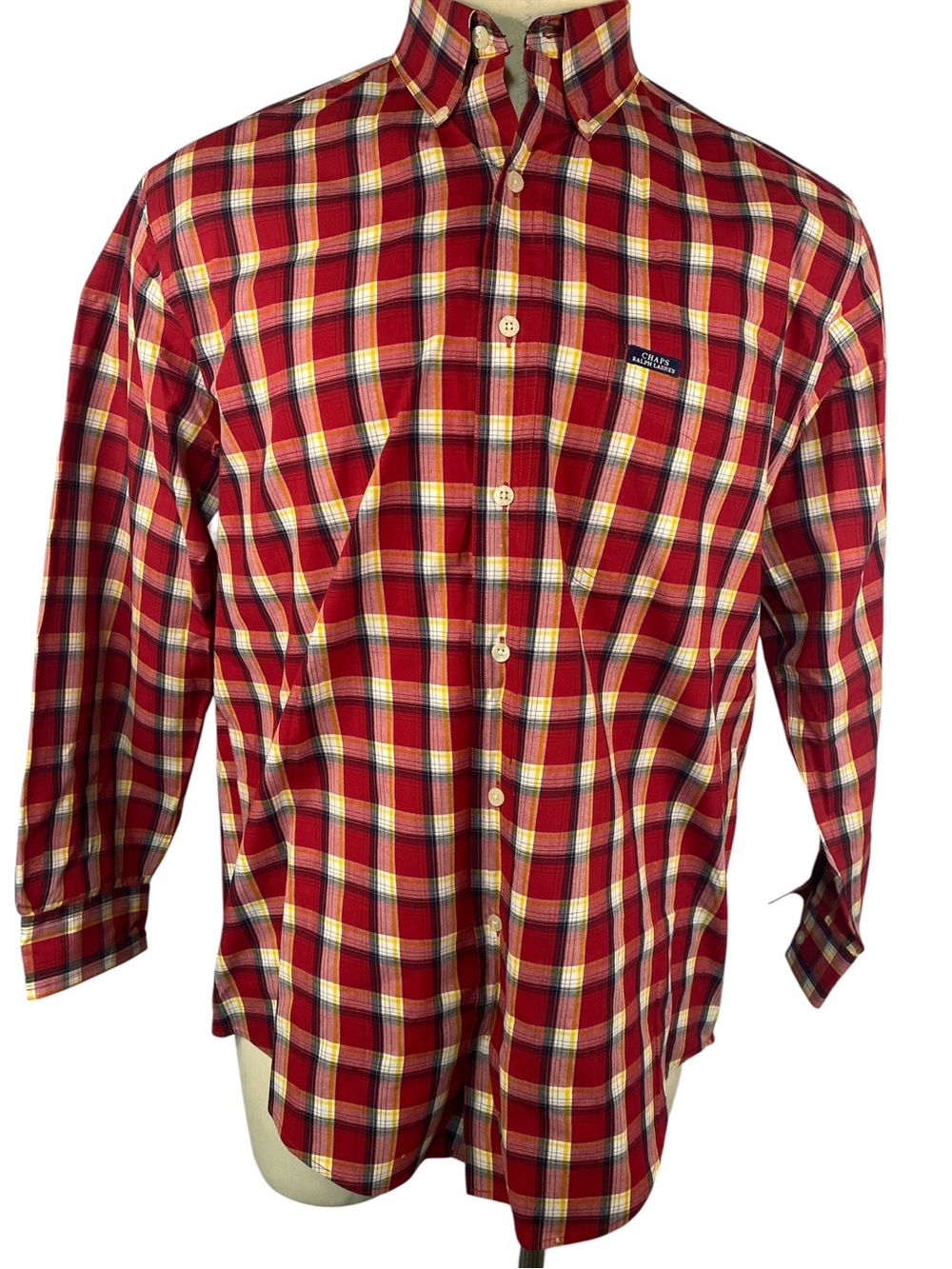 Chaps Red Plaid Long Sleeve Button-Down Shirt - Men's Large